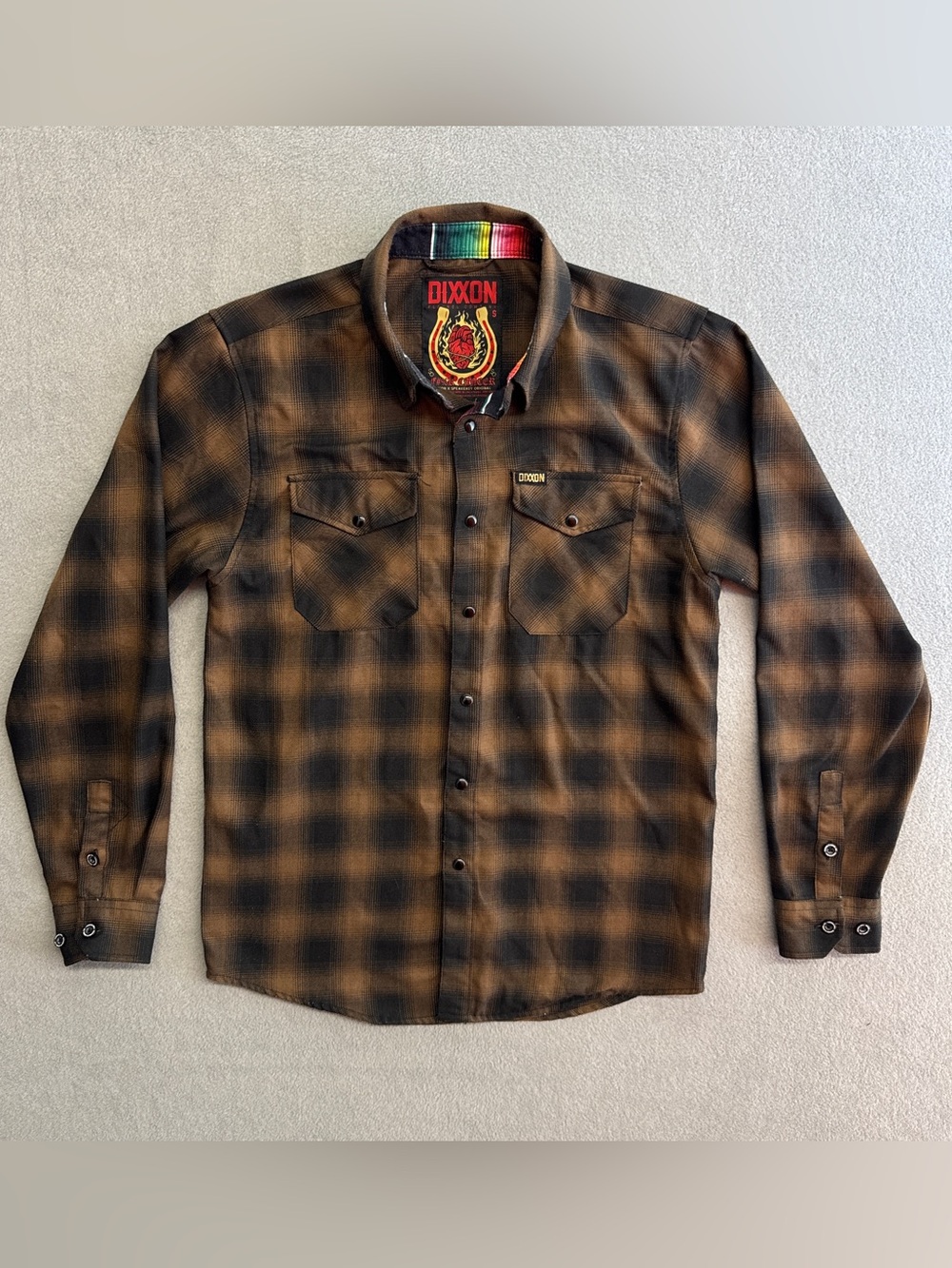 Dixxon Flannel Shirt Pearl Snap Small Men's Long Sleeve Brown Plaid Outdoor